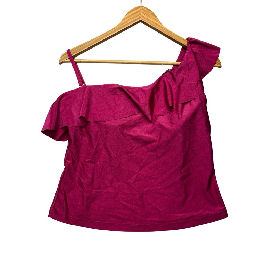 Time & Tru Womens Tankini Top Small 4-6 Pink One Shoulder Ruffle Swim Swimsuit